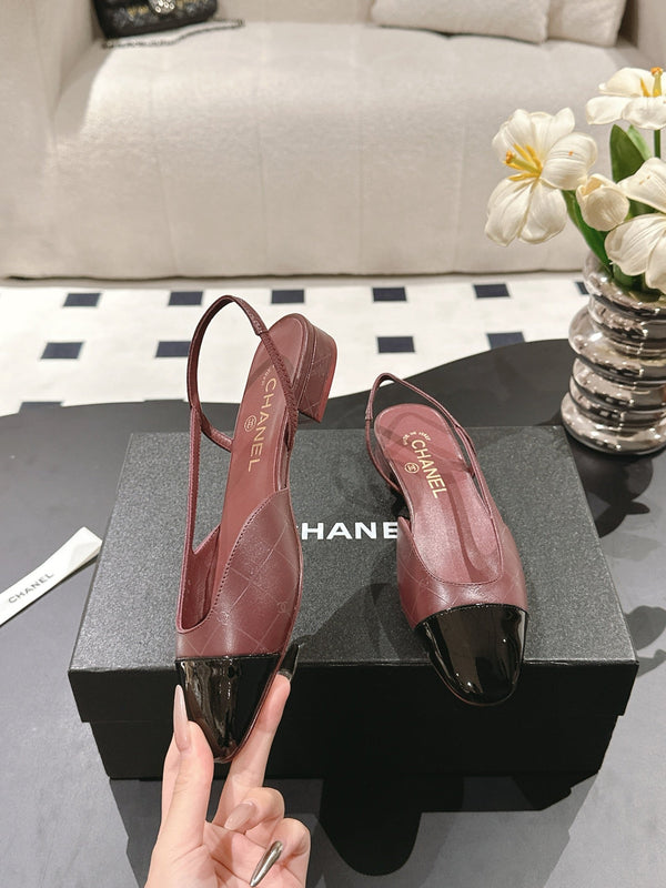 cc 25c slingback flat 15mm cross line pattern burgundy lambskin 237491