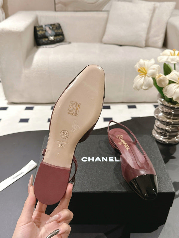 cc 25c slingback flat 15mm cross line pattern burgundy lambskin 237491