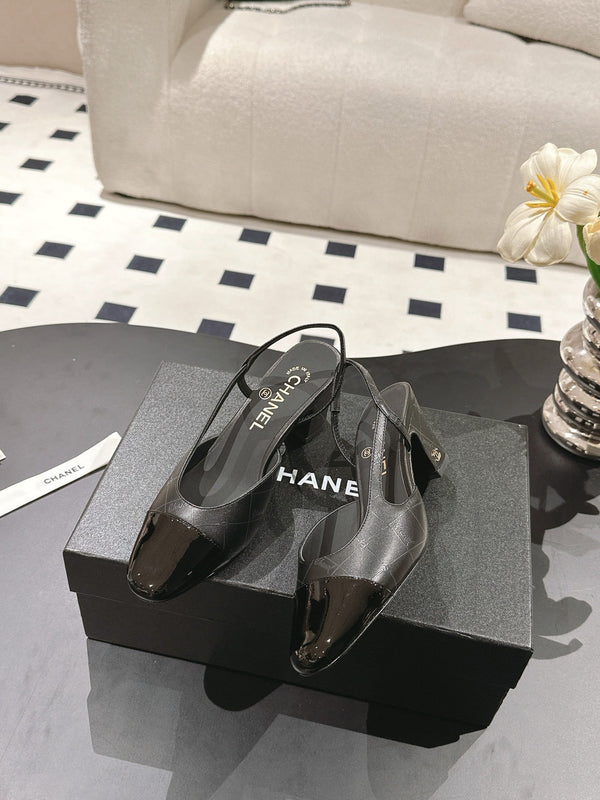 cc 25c slingback 55mm cross line pattern black lambskin 237494