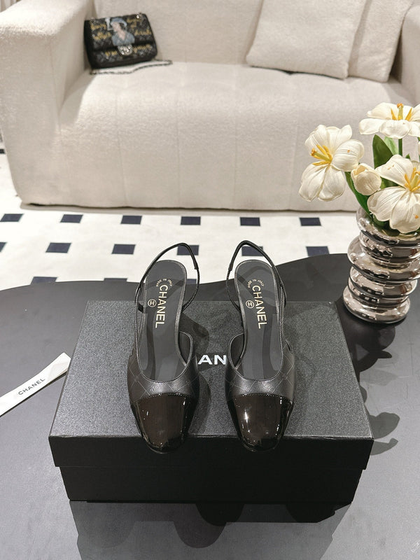 cc 25c slingback 55mm cross line pattern black lambskin 237494