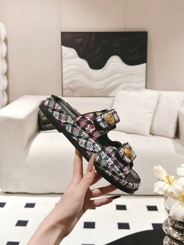 cc 25p dad mule sandal black colorful tweed 237575