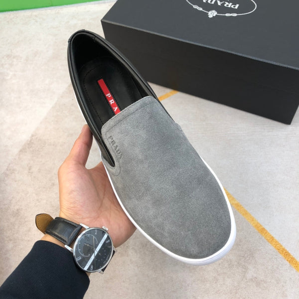 PRA LOAFER IN GREY SUEDE AND BLACK CALFSKIN