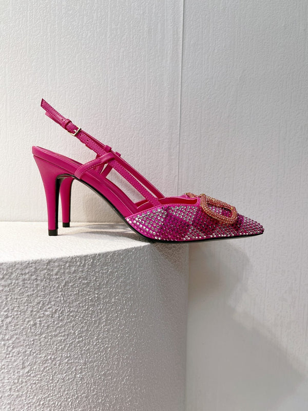 VT High Heeled Slingbacks Fuchsia Pink Sheepskin 292821
