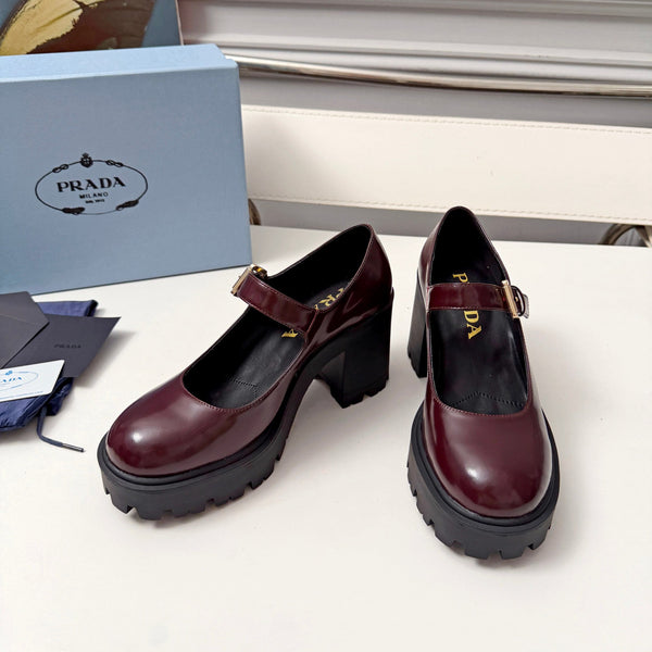 Prad Mary Jane Platform Pumps Burgundy Patent Leather 118329