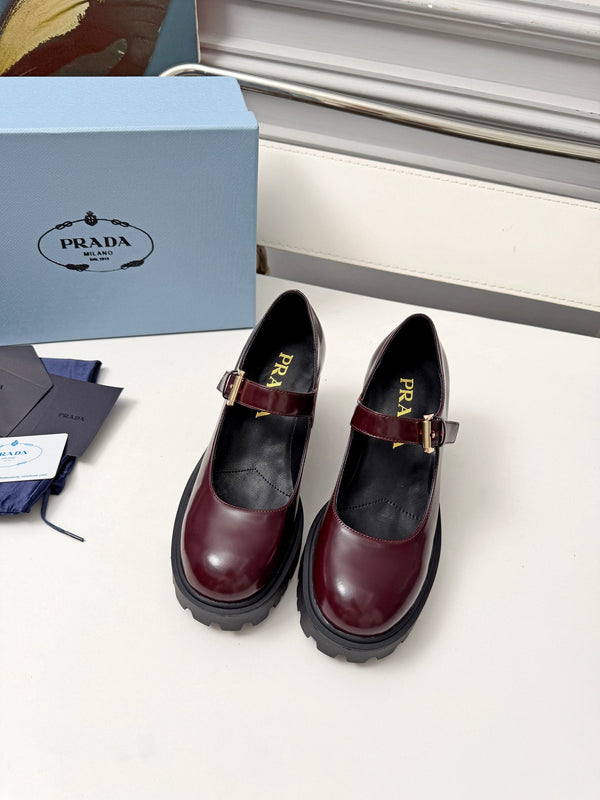 Prad Mary Jane Platform Pumps Burgundy Patent Leather 118329