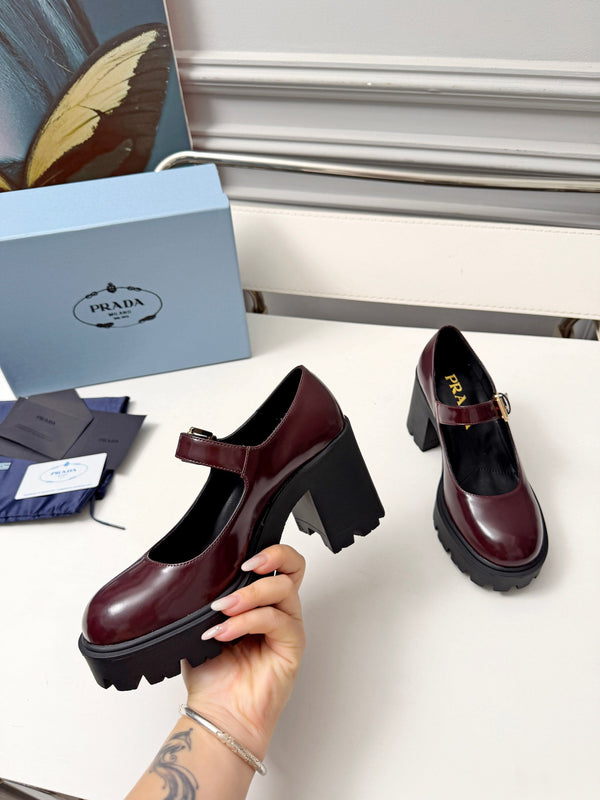 Prad Mary Jane Platform Pumps Burgundy Patent Leather 118329