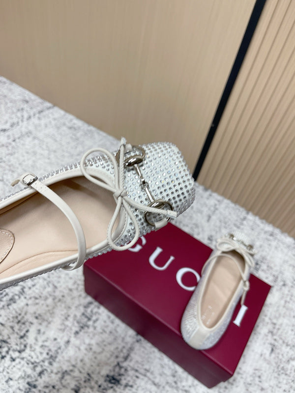 GG 26s Ballet Flats In Off White With Crystals