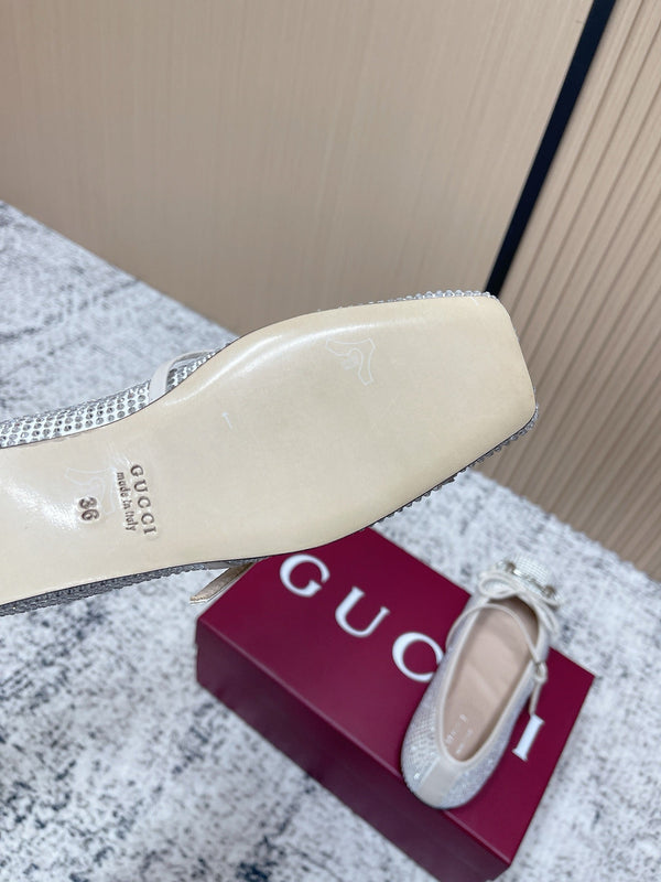 GG 26s Ballet Flats In Off White With Crystals
