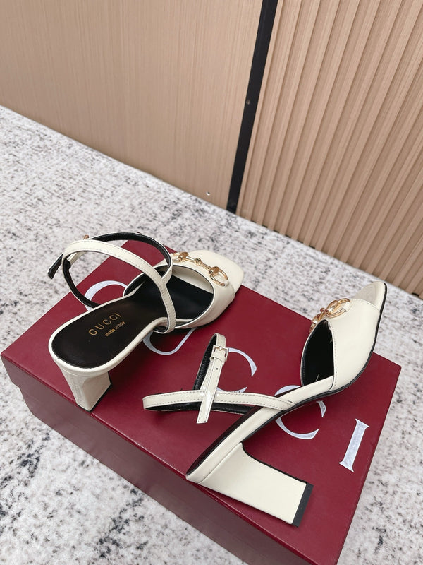 GG Signora Sandals 8.5cm White Shiny Leather 752219
