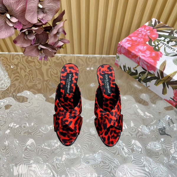 DC Keira Open-Toe Mules Red Leopard-Print & Sheepskin 925997