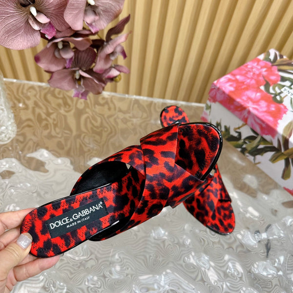 DC Keira Open-Toe Mules Red Leopard-Print & Sheepskin 925997
