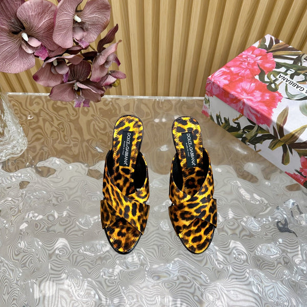 DC Keira Open-Toe Mules Yellow Leopard-Print & Sheepskin 926005