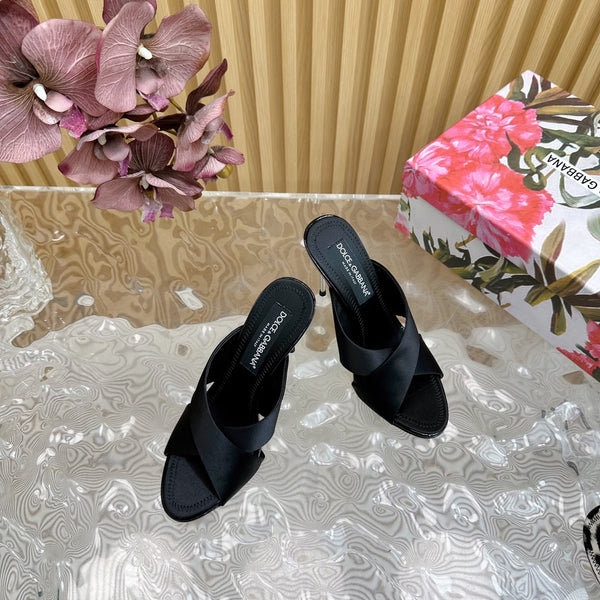 DC Keira Open-Toe Mules Black Silk & Sheepskin 926007