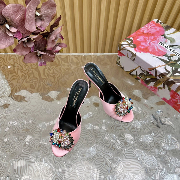 DC Rhinestone Buckle Mules Light Pink Silk & Sheepskin 926019