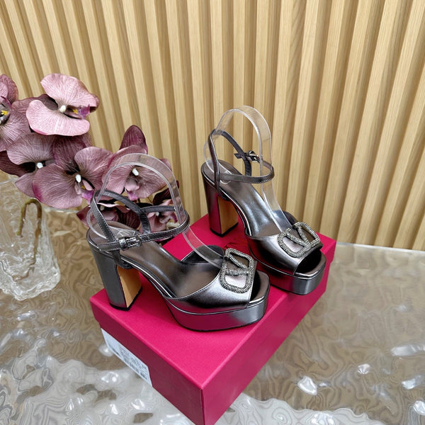 VT High Heels Sandals 110mm Gray Calfskin 286486