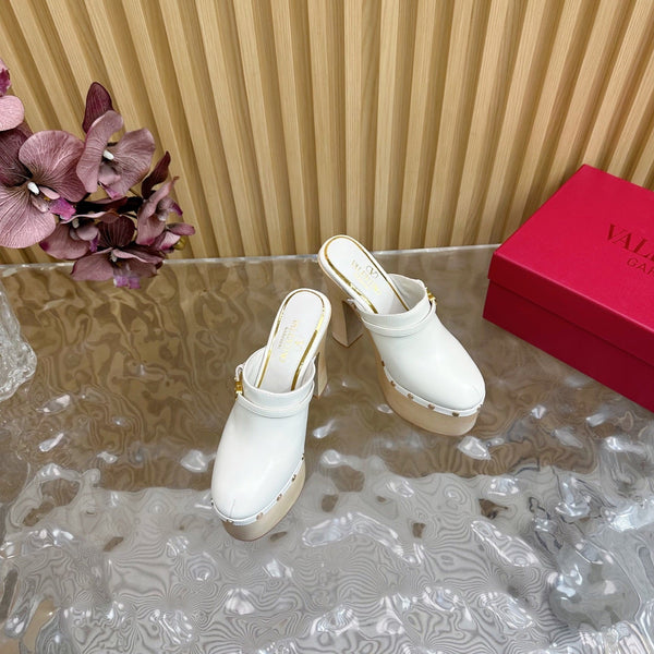 Valentino Tan-Go Clogs 10cm White Leather 702269