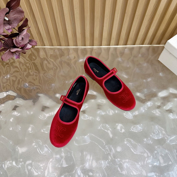 CL 26s Mary Jane Flats In Red Velvet
