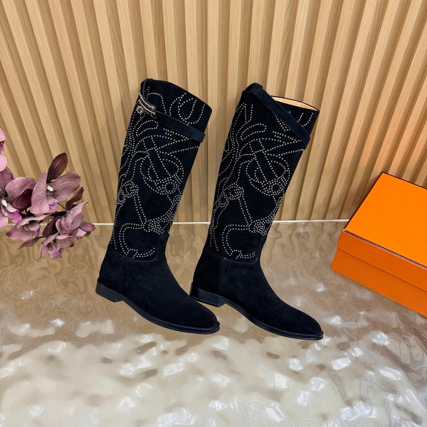 HM 26S Studded Jumping Boots 3cm Black Suede 114940