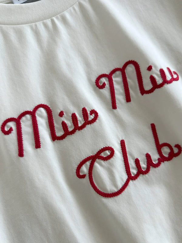 Miumiu 2026 Embroidered Short-Sleeve Tee White and Gray Cotton 810778