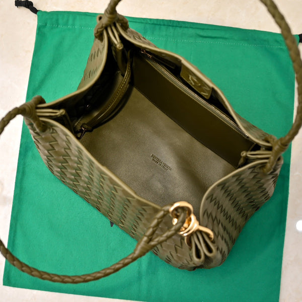 BV 26s Parachute Bag Olive Intrecciato Leather 291411