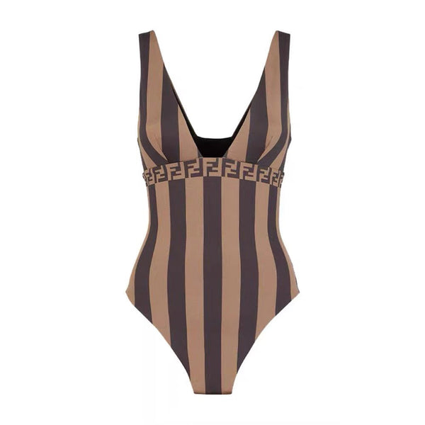 Fendi Swimsuit Brown Beige Technical Fabric 180516