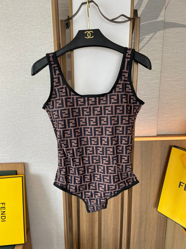 Fendi Reversible One-Piece Swimsuit Black Brown Cotton 180521