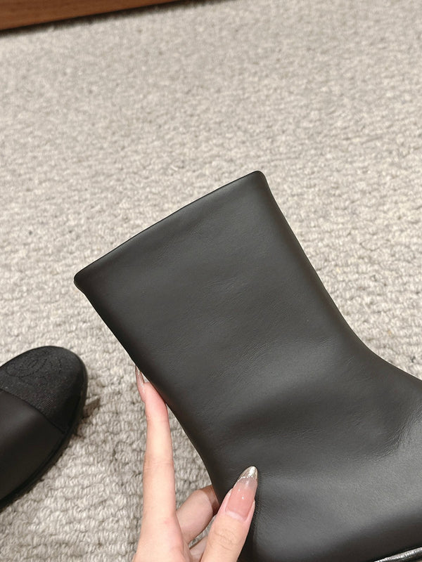 CC Short Boot Black Lambskin Grosgrain