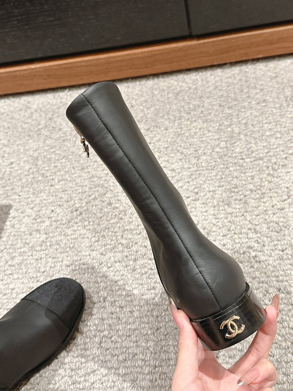CC Short Boot Black Lambskin Grosgrain