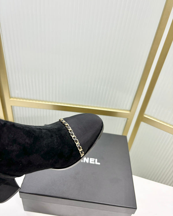 CC Ankle Boot 65 Black Suede Grosgrain Leather Strap