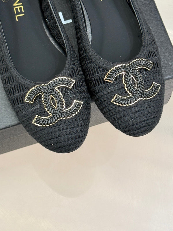 CC 25P Hollow Double C Ballet Flats 15mm Black Raffia 265643