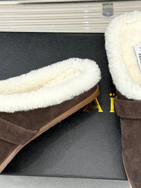 Alaia 25WF slippers belt buckle chocolate brown suede wool 472231