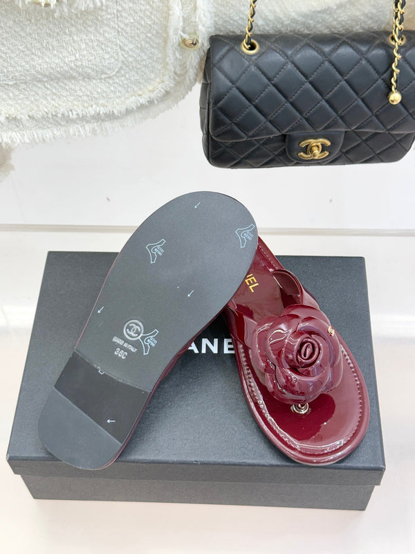 CC 26C Early Spring Camellia Slide Burgundy Patent Leather