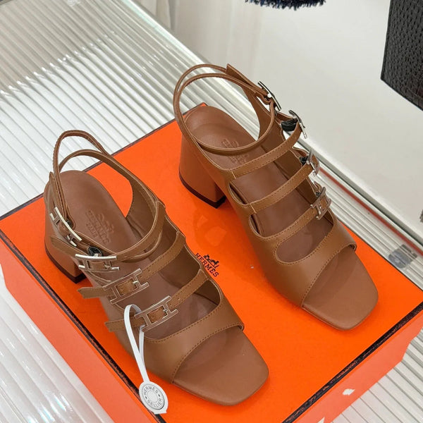 HM 26ss Peep Toe Sandals 65 Brown Sheepskin 642764