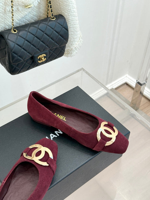 CC 26s Buckle Square Toe Ballet Flat Burgundy Suede 829733