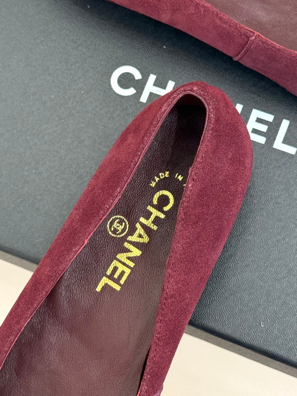 CC 26s Buckle Square Toe Ballet Flat Burgundy Suede 829733