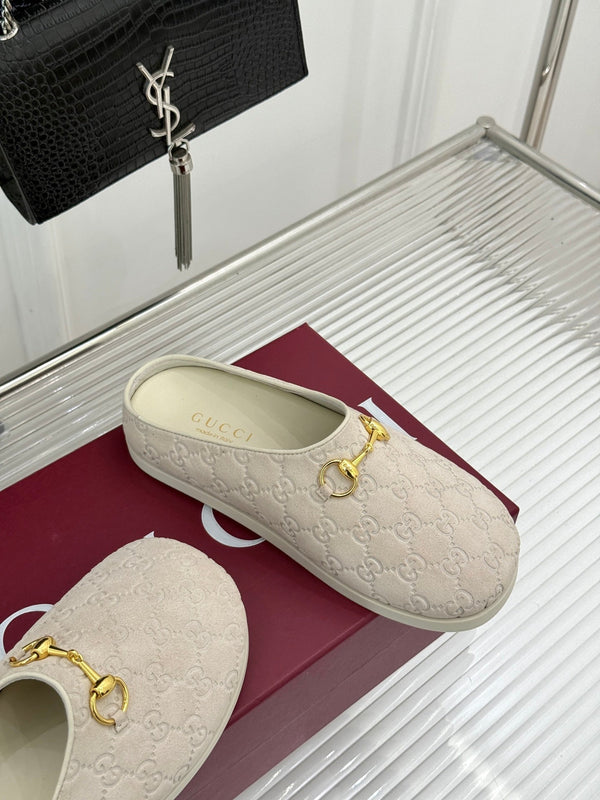 GG Mule With Horsebit Cream Suede 905742