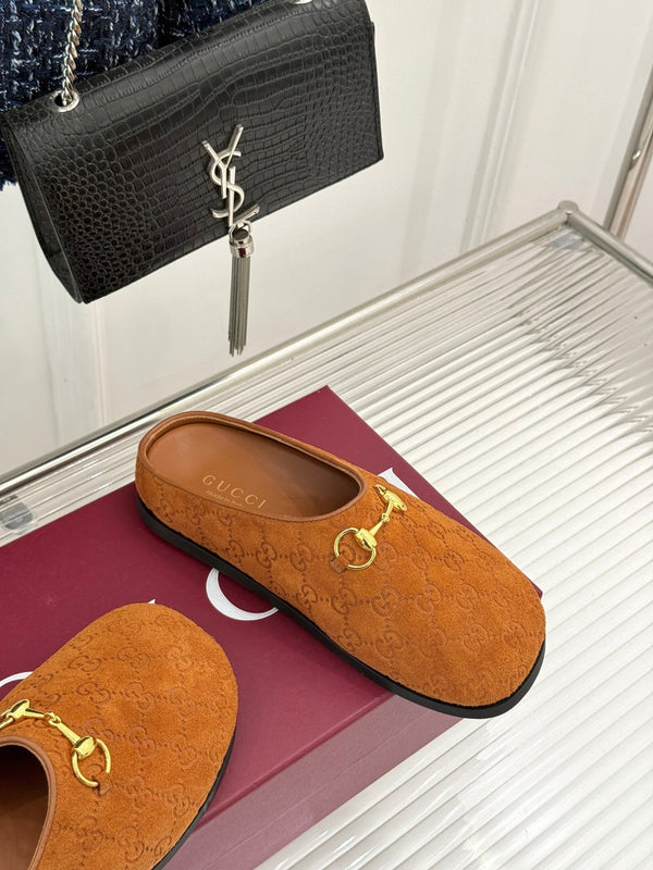 GG Mule With Horsebit Dark Brown Suede 905743