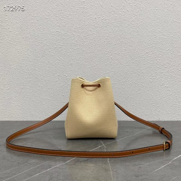 Celine Micro Sailor Bucket Bag with Anchor Embroidery Beige Brown Calfskin Textile