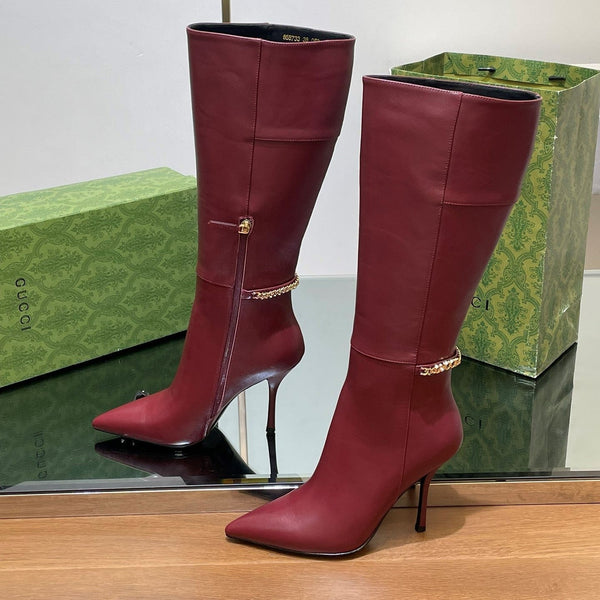 GG 26s Signoria Long Boot 10.5cm Burgundy Cowhide 997212