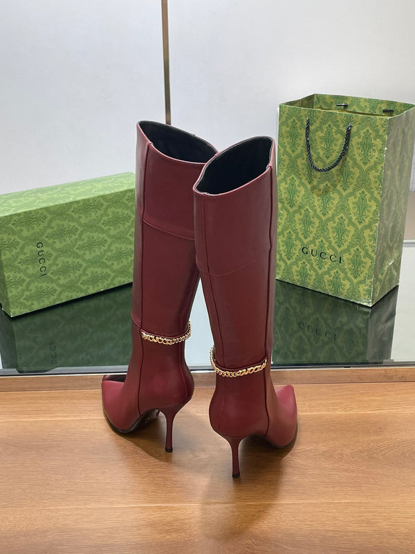 GG 26s Signoria Long Boot 10.5cm Burgundy Cowhide 997212