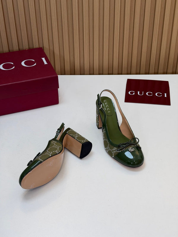 GG 26s Embellished Slingback Pumps 8CM Green Denim 997169