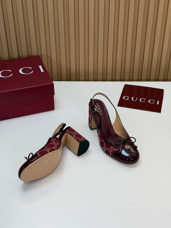 GG 26s Embellished Slingback Pumps 8CM Red Denim 997168