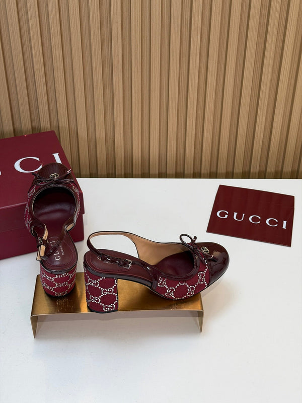 GG 26s Embellished Slingback Pumps 8CM Red Denim 997168