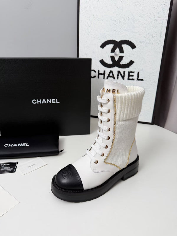 CC 26s Ankle Boot Black White Leather Wool