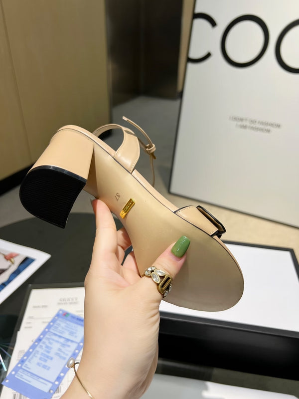 GG 26s Marmont Sandals 10cm Beige Leather 926704