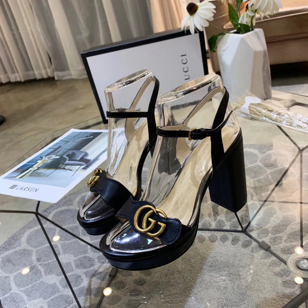 GG 26s Marmont Sandals 10cm Black Leather 926706