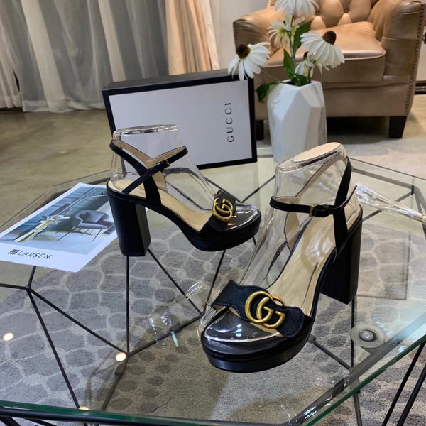 GG 26s Marmont Sandals 10cm Black Leather 926706