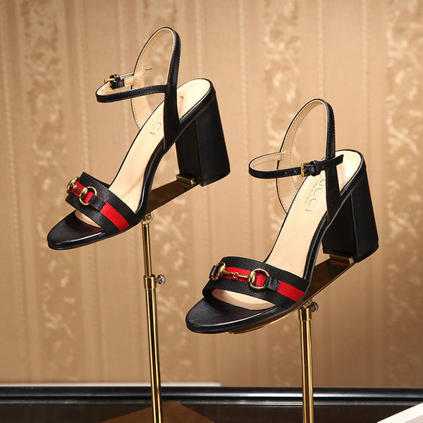 GG 26s Horsebit Sandals 8cm Black Leather Canvas 926698