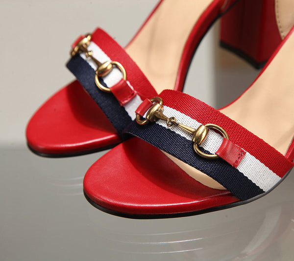 GG 26s Horsebit Sandals 8cm Red Leather Canvas 926699