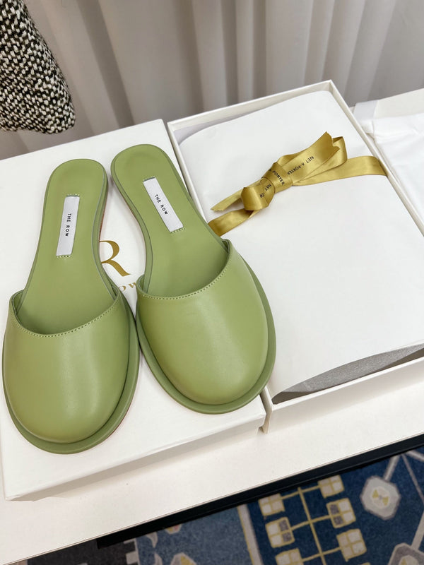 The Row Semi Slippers Olive Sheepskin 827476